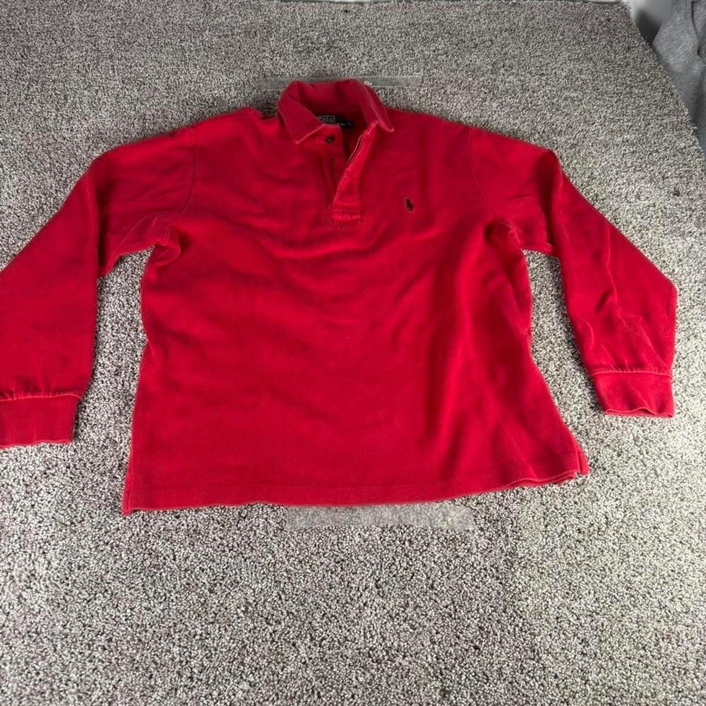 Polo Ralph Lauren Mens Large Red Long Sleeve Rugby Polo Shirt Cotton Ribbed